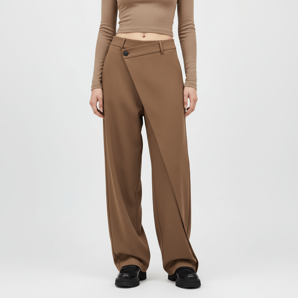 Platomer | Asymmetriska byxor med draperat överlägg och skulptural silhuett