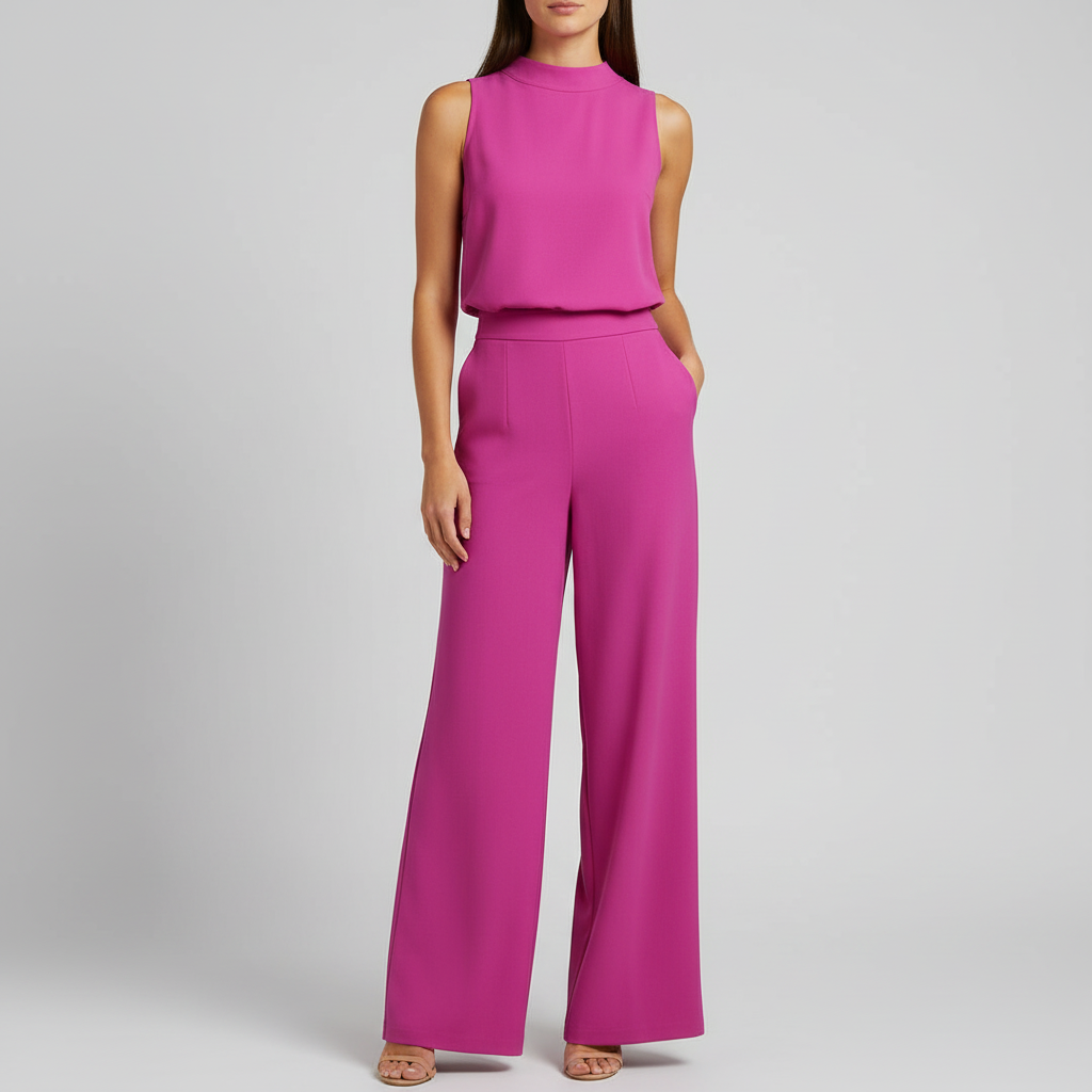 Platomer | Hög midja jumpsuit med vida ben och ärmlös stil