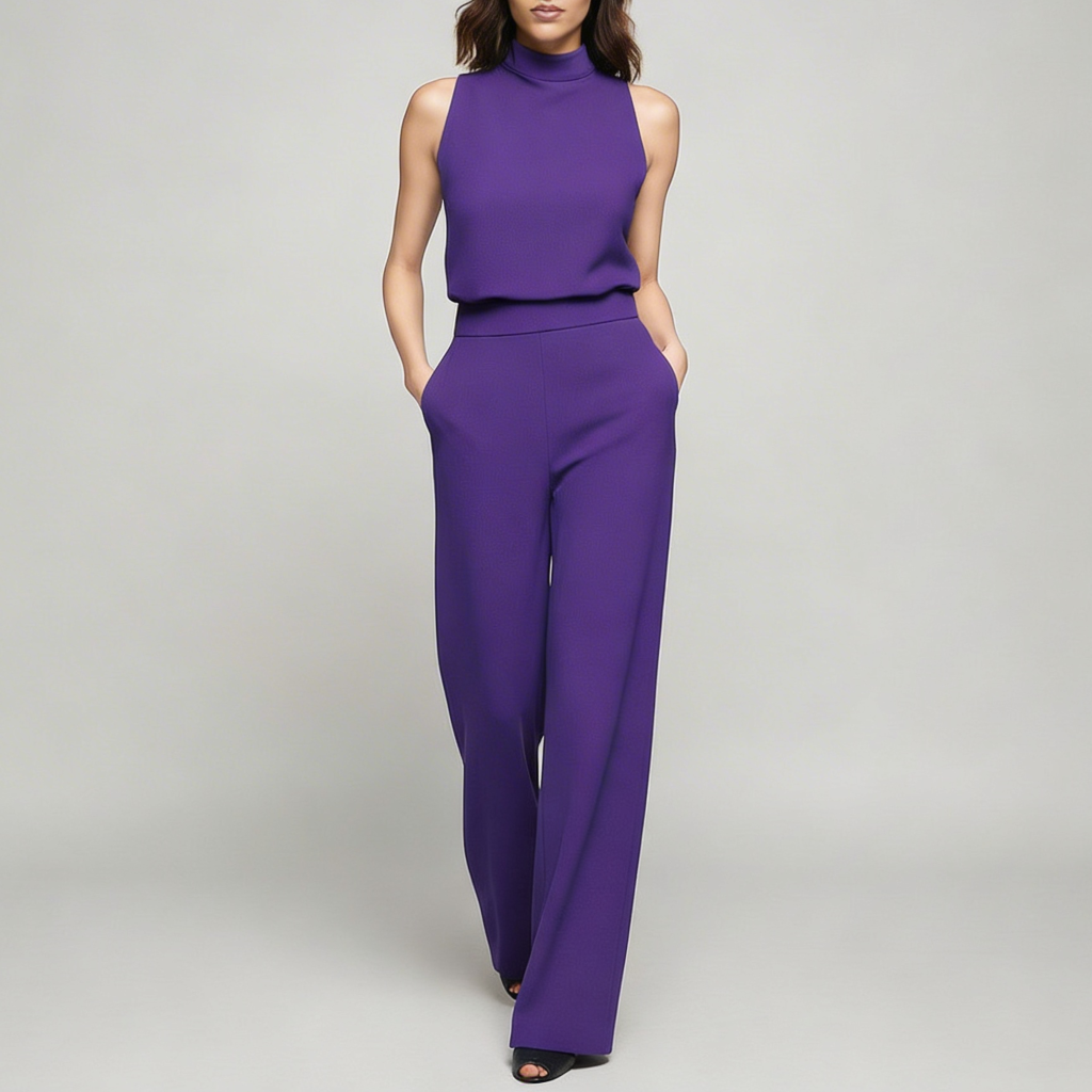 Platomer | Hög midja jumpsuit med vida ben och ärmlös stil