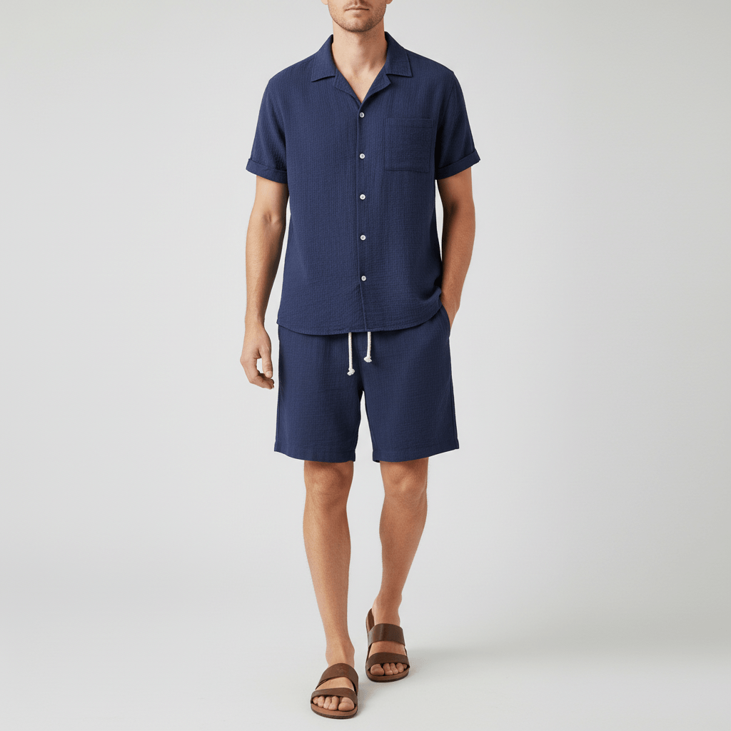 Platomer | Kortärmad skjorta och elastiska shorts sommarset