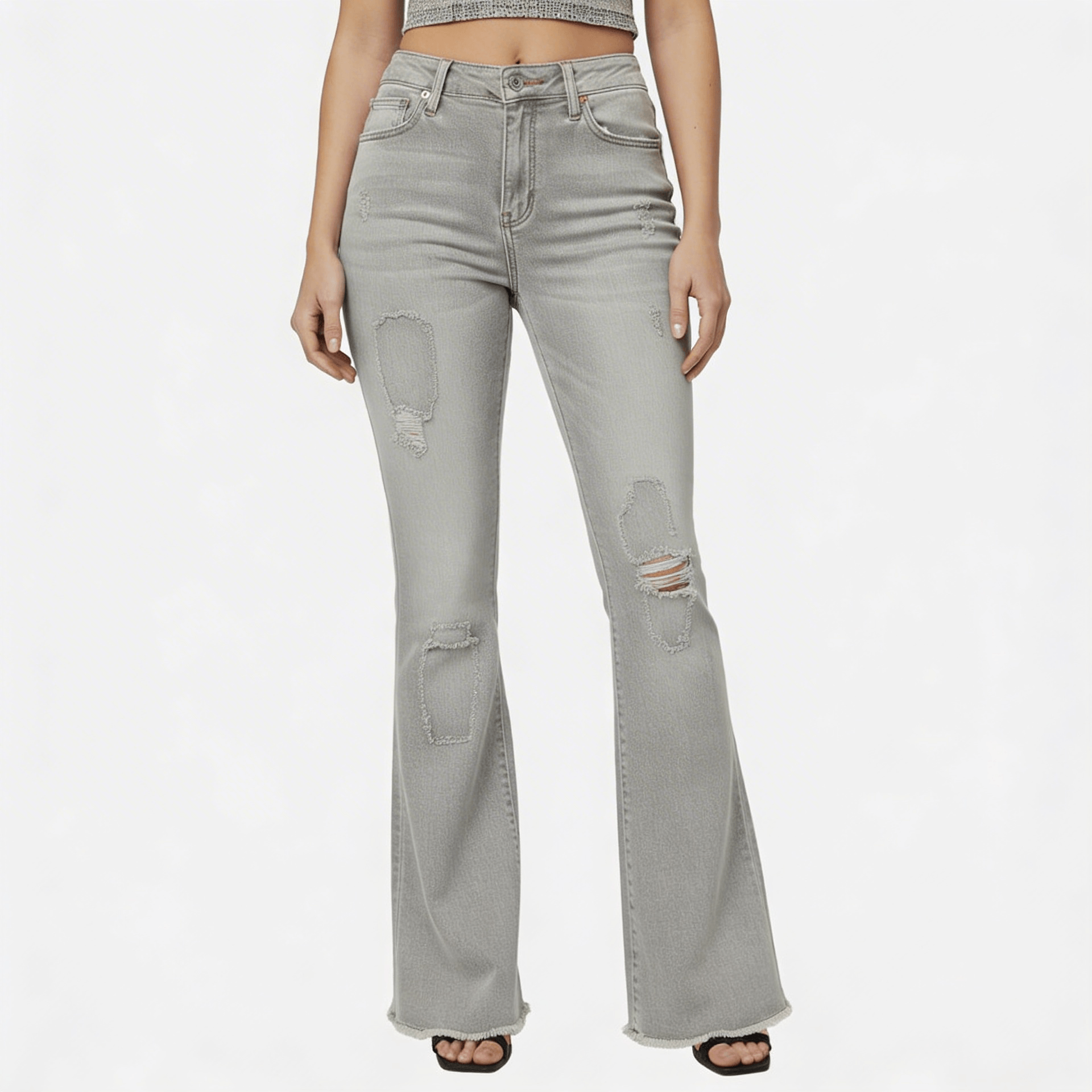 Platomer | Utsvängda jeans med patchwork-accenter