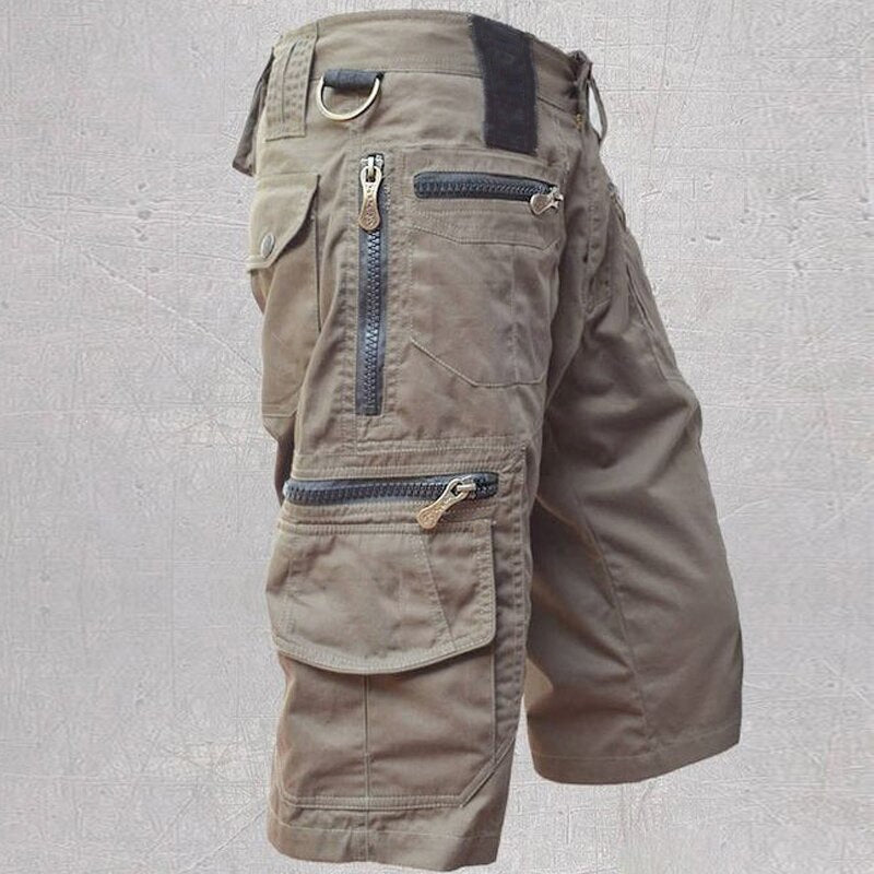 Cargo shorts herr i bomull med justerbar midja och cargofickor, till vardag och friluftsliv - Khaki