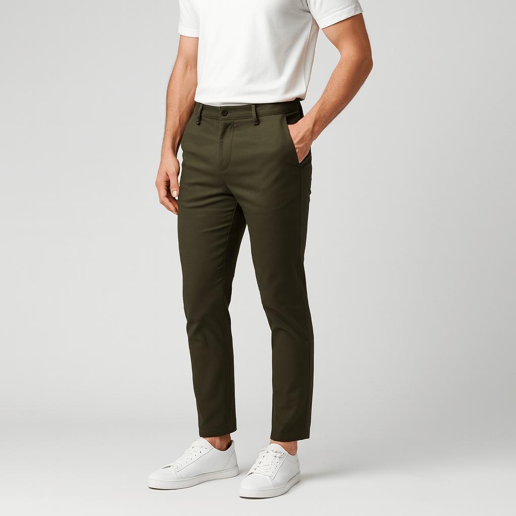 Chinos herr med stretch, smal passform, andningsbara och bekväma - Grön