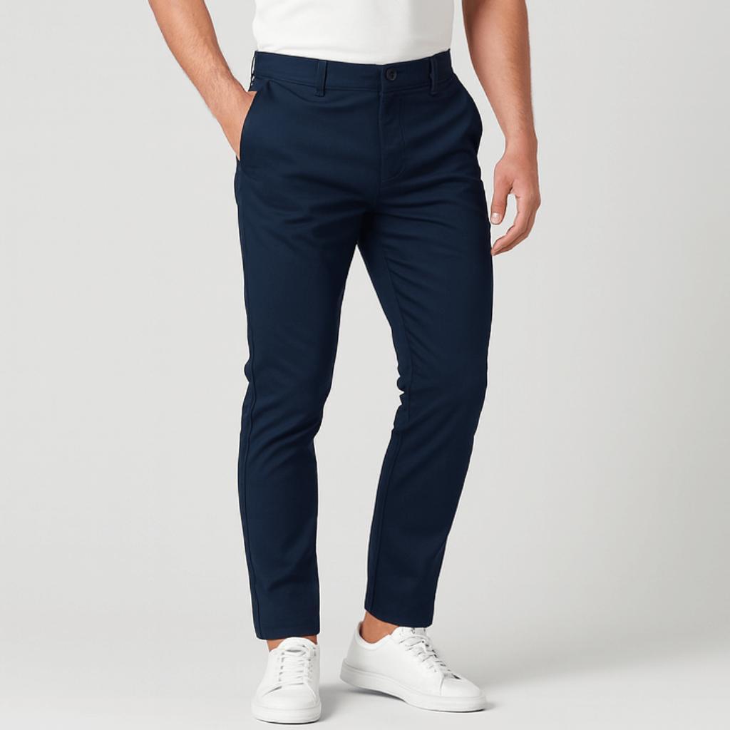 Chinos herr med stretch, smal passform, andningsbara och bekväma - Marinblå