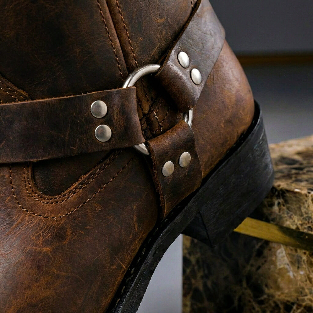 Cowboystövlar herr i läder med harness-spänne, vintage western - höga läderkängor - view 6