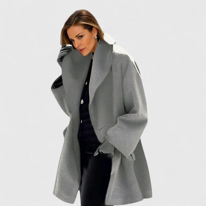 Elegant kappa för dam med hög krage, oversize passform till höst och vinter - Grå