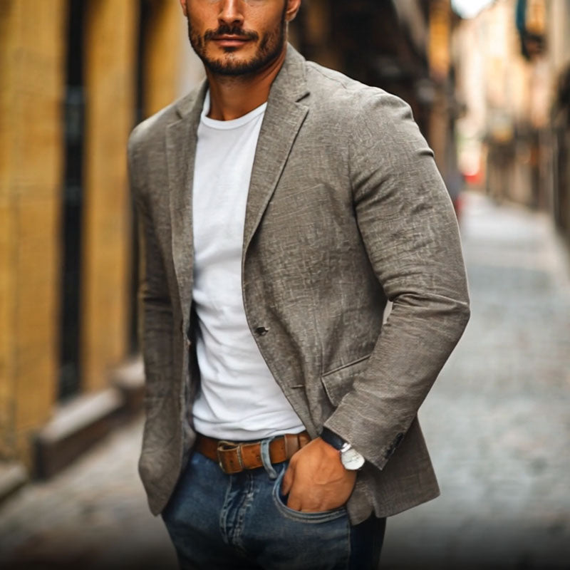 Kavaj herr i bomullsmix med slim fit och reverskrage, till business casual och fest - blazer herr - view 6