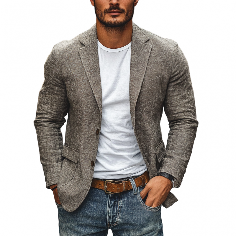 Kavaj herr i bomullsmix med slim fit och reverskrage, till business casual och fest - blazer herr - Grå