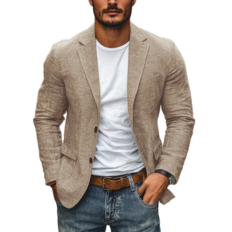Kavaj herr i bomullsmix med slim fit och reverskrage, till business casual och fest - blazer herr - Ljus Khaki