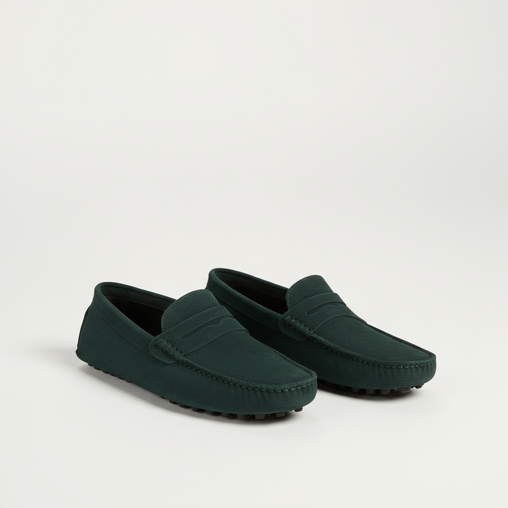 Loafers för herr i mocka med mjuk innersula och italiensk design - Grön