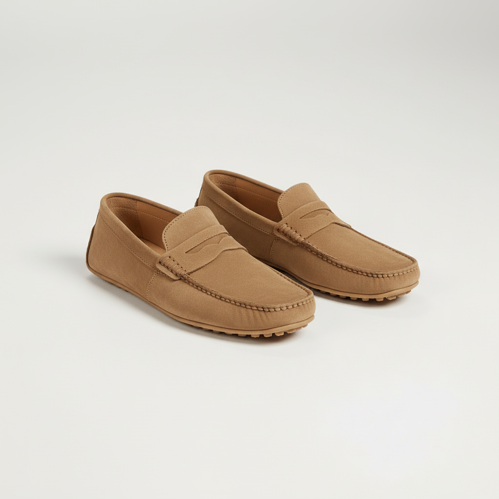 Loafers för herr i mocka med mjuk innersula och italiensk design - Ljusbrun