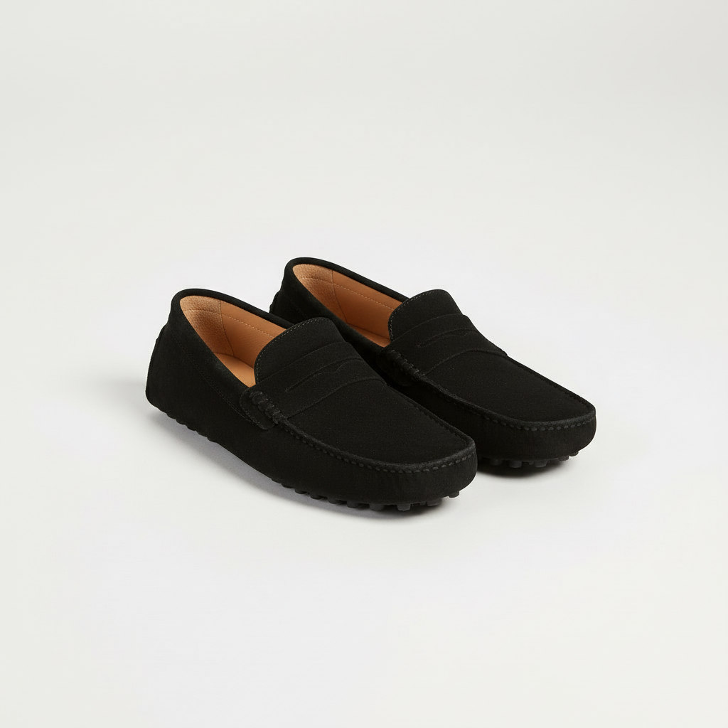Loafers för herr i mocka med mjuk innersula och italiensk design - Svart