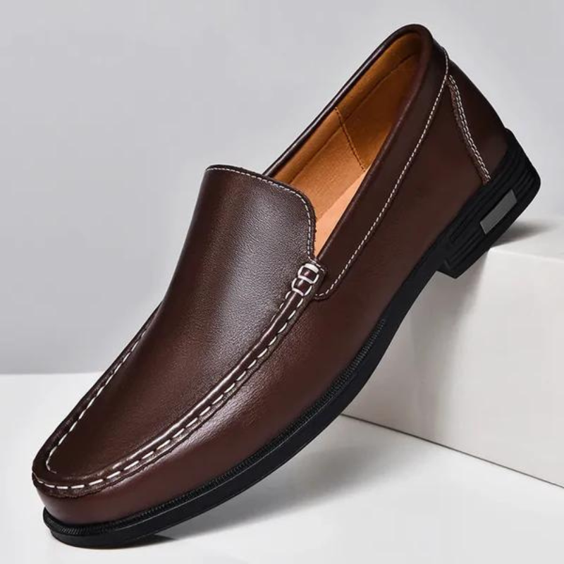 Loafers herr i äkta läder, eleganta finskor till kostym och kontor - Brun