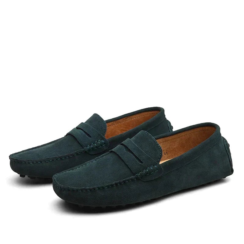 Loafers herr i mocka, penny loafers slip-on utan snörning - mockasiner herr - Grön