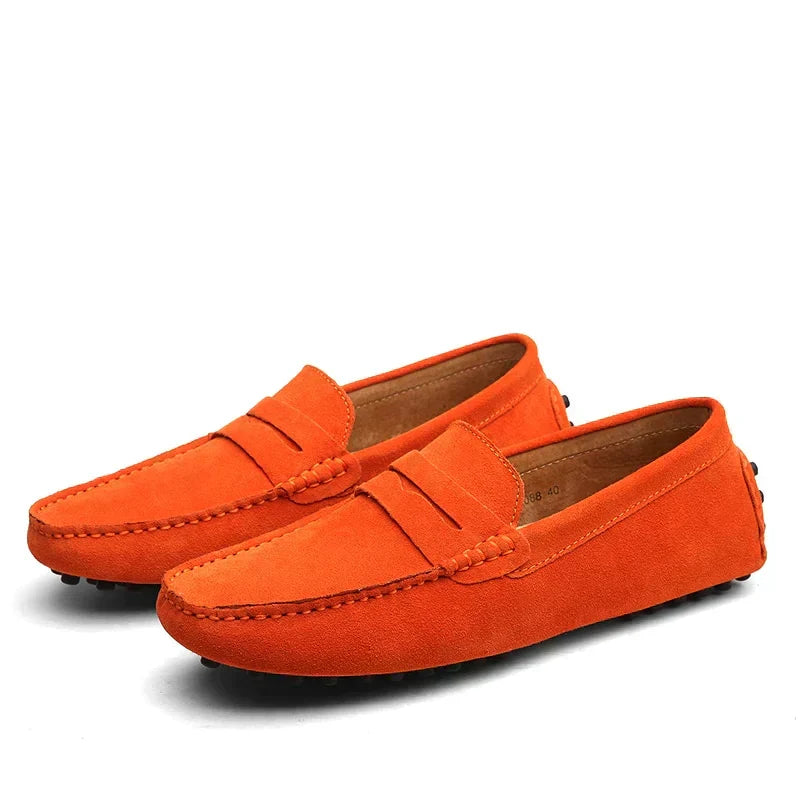 Loafers herr i mocka, penny loafers slip-on utan snörning - mockasiner herr - Orange