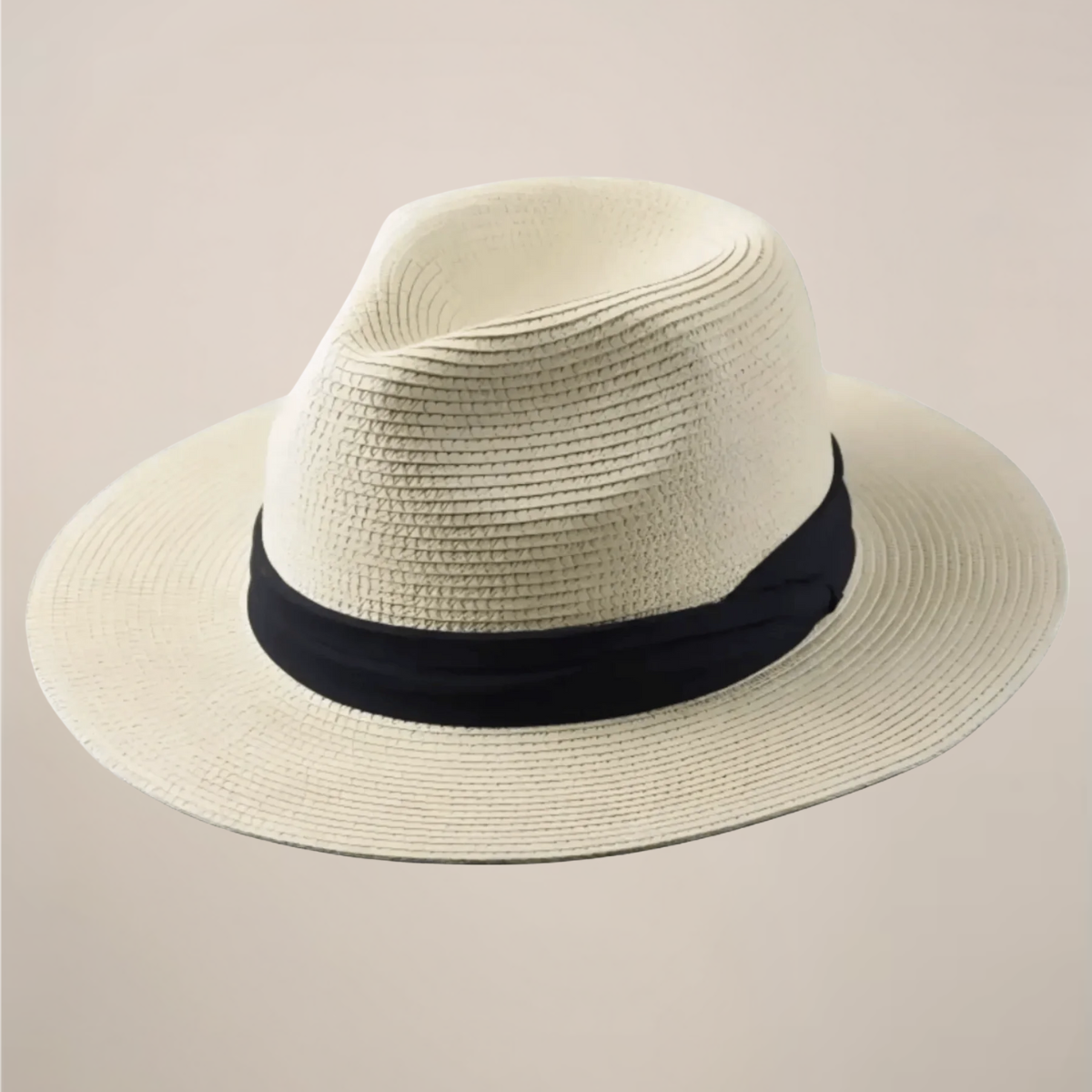 Panamahatt herr med bred brätte och klassisk kulle, stråhatt till sommaren och stranden - Beige