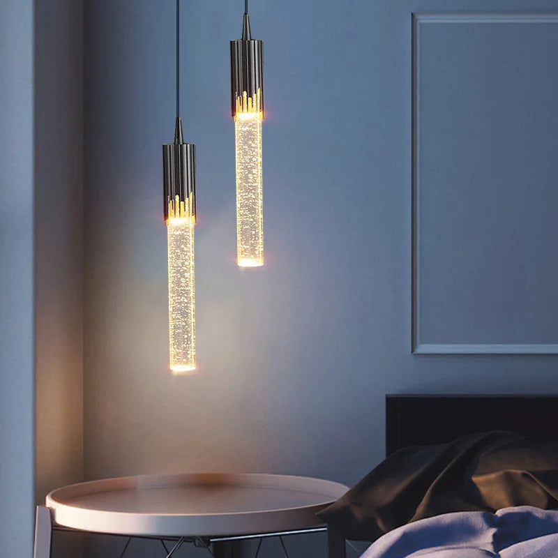 Pendellampa i glas, cylinderformad LED över matbord, till matsal och vardagsrum - taklampa hängande - view 6