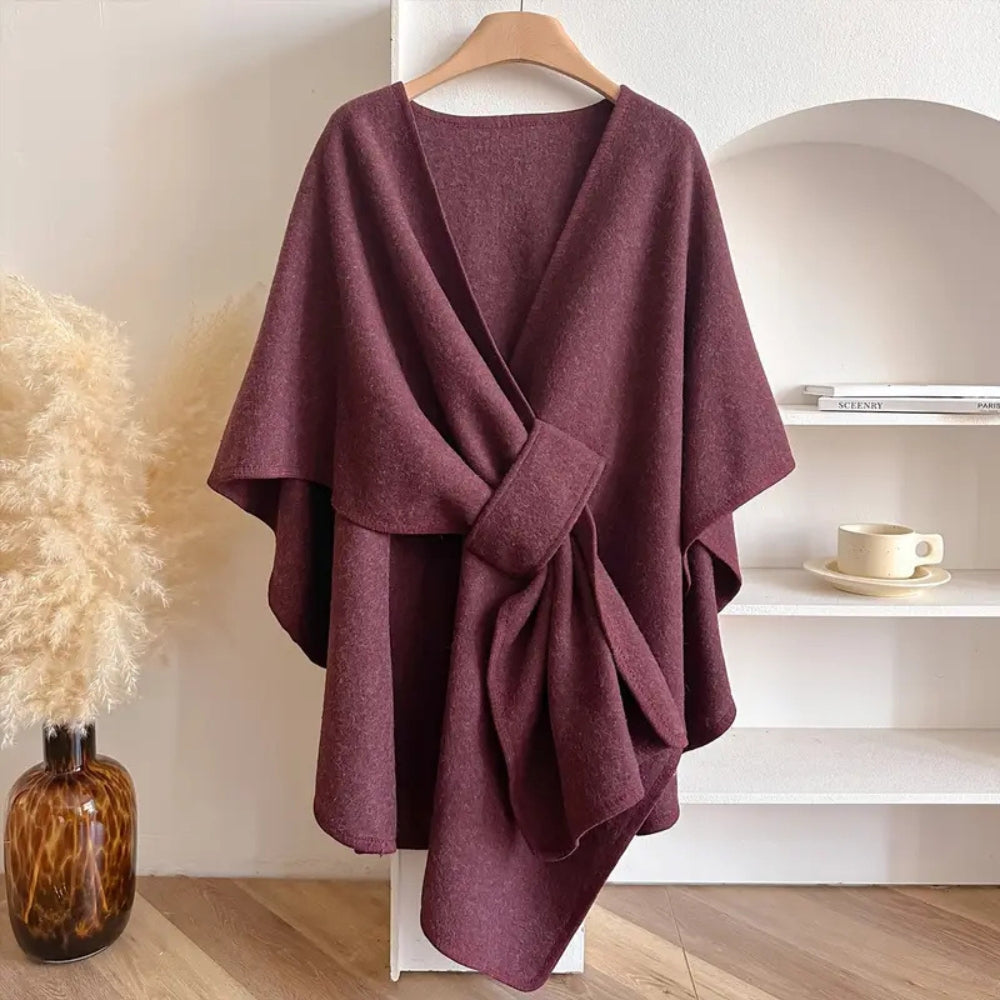Poncho för dam i mjuk mikrofibermix med sjalkrage, cape att svepa om, för vår och höst - Rosenröd