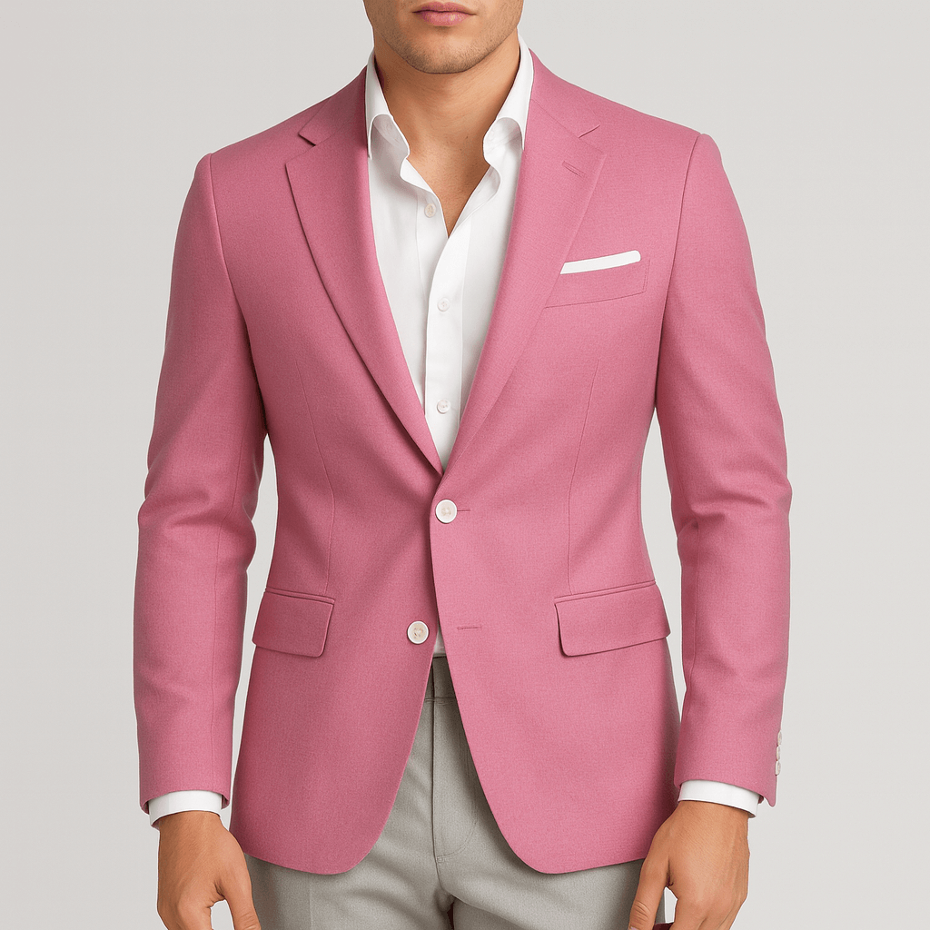 Rutig kavaj herr med smal passform, blazer till jeans, bröllop och fest - Rosa