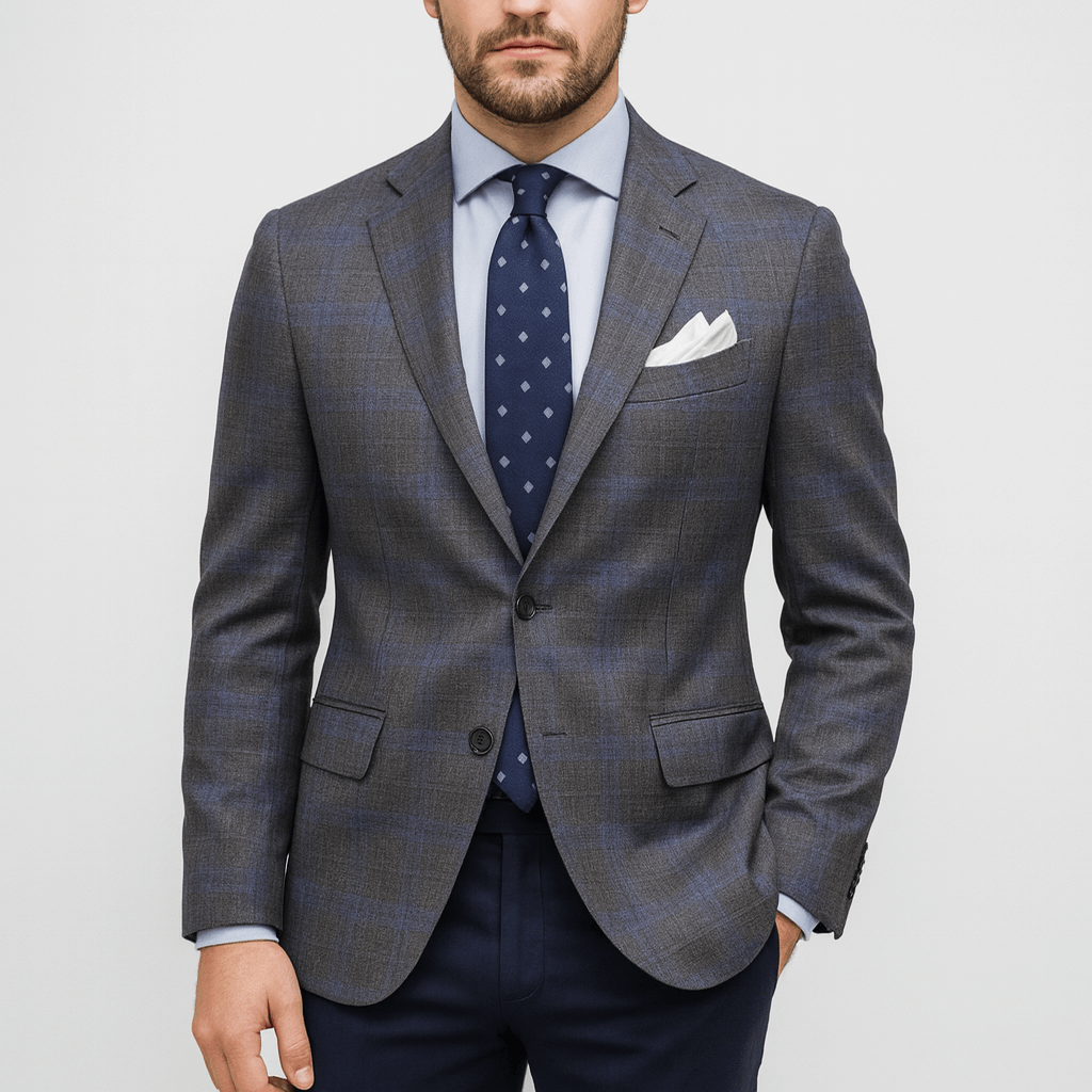 Rutig kavaj herr med smal passform, blazer till jeans, bröllop och fest - Svart