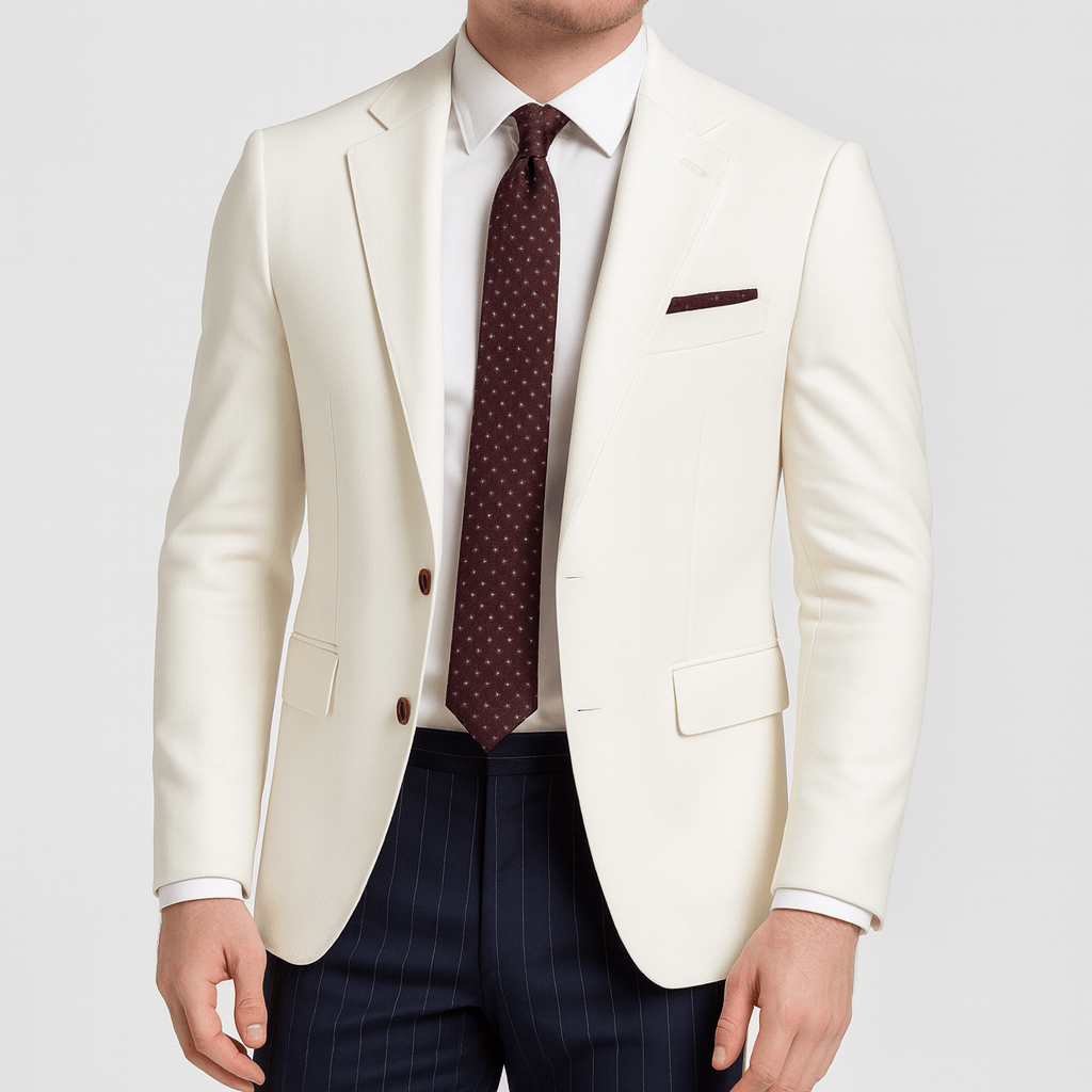 Rutig kavaj herr med smal passform, blazer till jeans, bröllop och fest - Vit