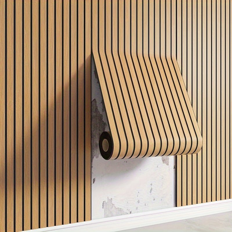 Självhäftande 3D väggpanel inomhus i PVC med trälook, till vardagsrum och sovrum - Ljusbrun