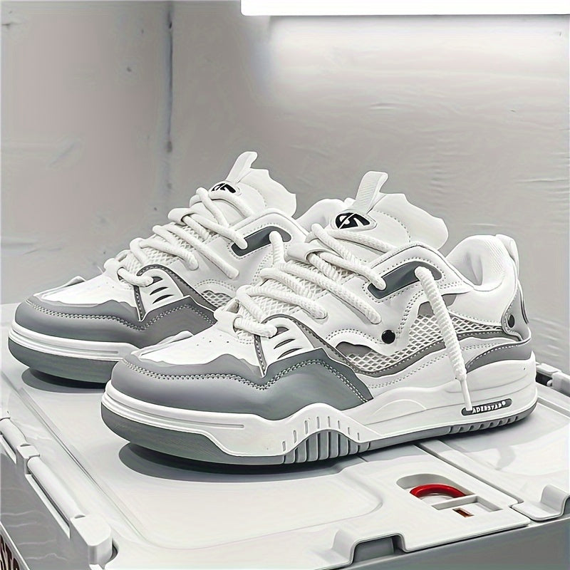 Sneakers herr med geometriskt mönster, låga och snörade, för stan och sport - snygga herrskor - Grå