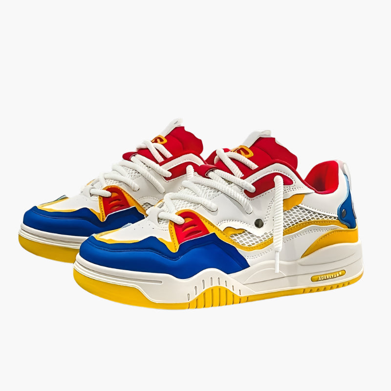 Sneakers herr med geometriskt mönster, låga och snörade, för stan och sport - snygga herrskor - Gul