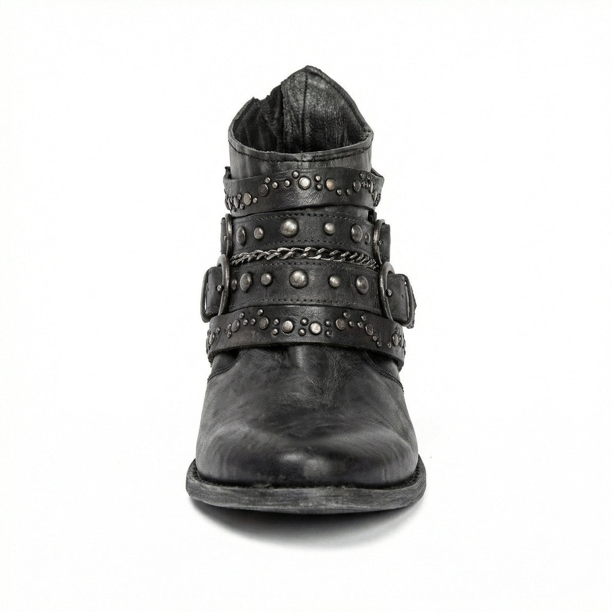 Stövletter dam med nitar, spännen och kedja, vintage boots med klack - view 15