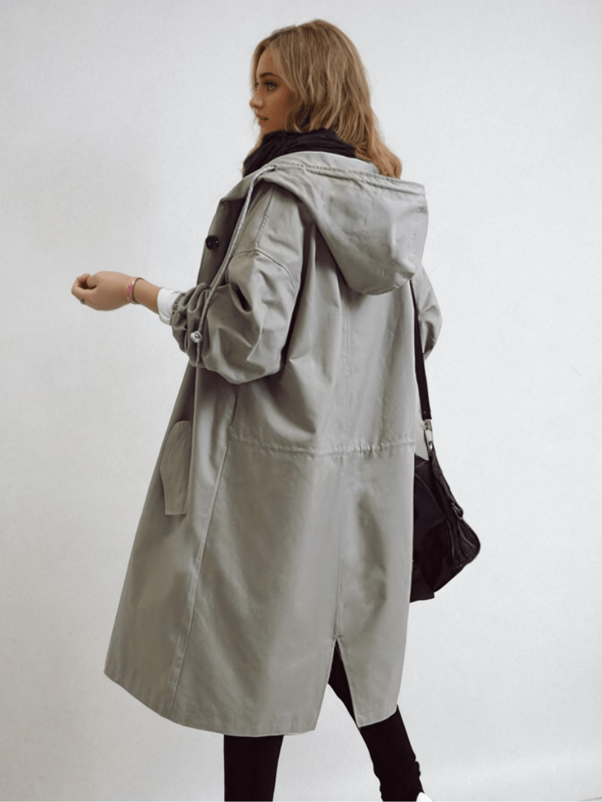 Trenchcoat dam med huva, lång oversize kappa till höst och vår - view 8