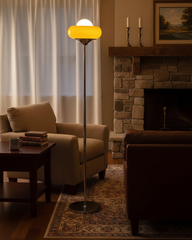 Elegant Golvlampa i Rymdåldersdesign med Krom och Plexiglasklot 5