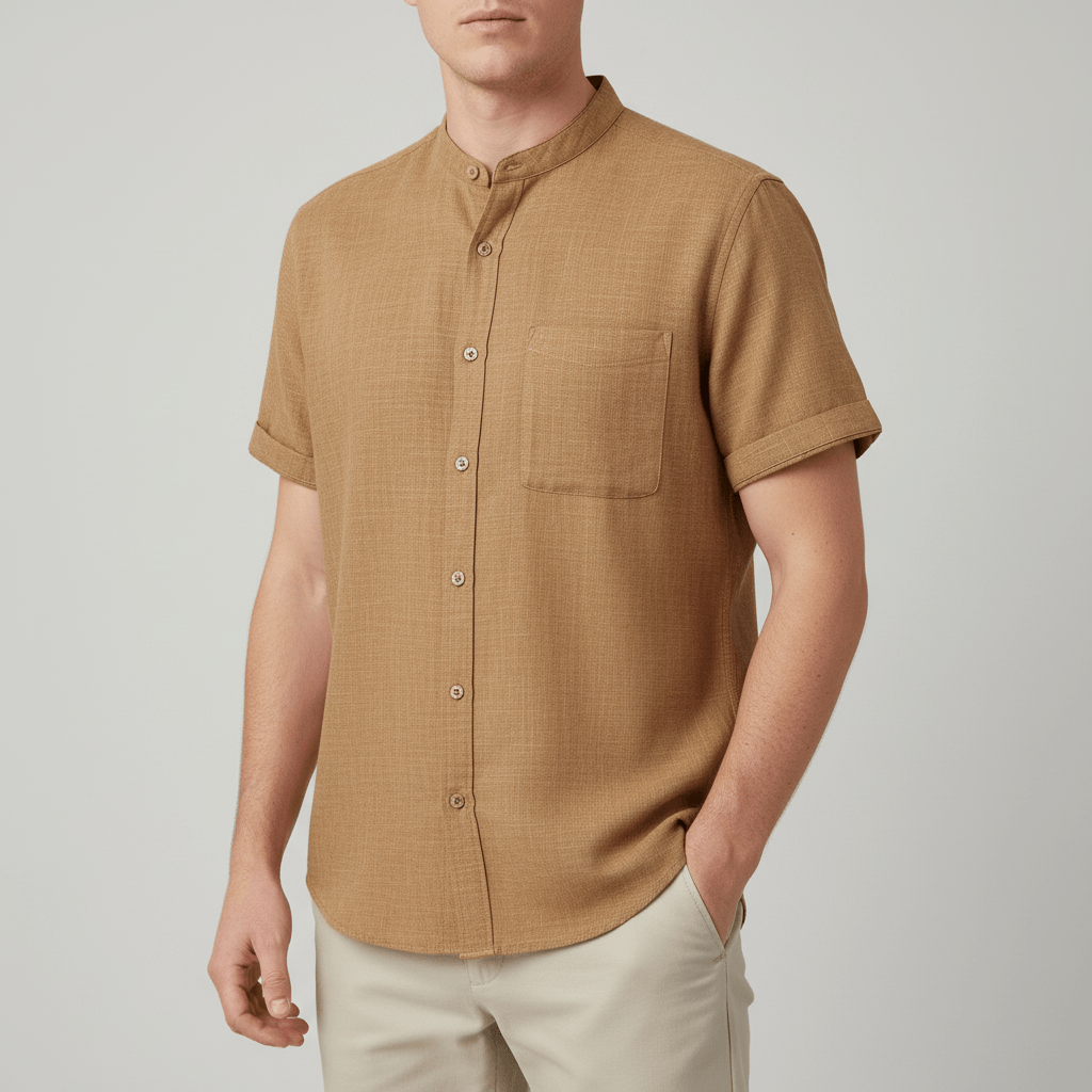 Platomer | Andningsbar bomull-linneblandning kortärmad skjorta