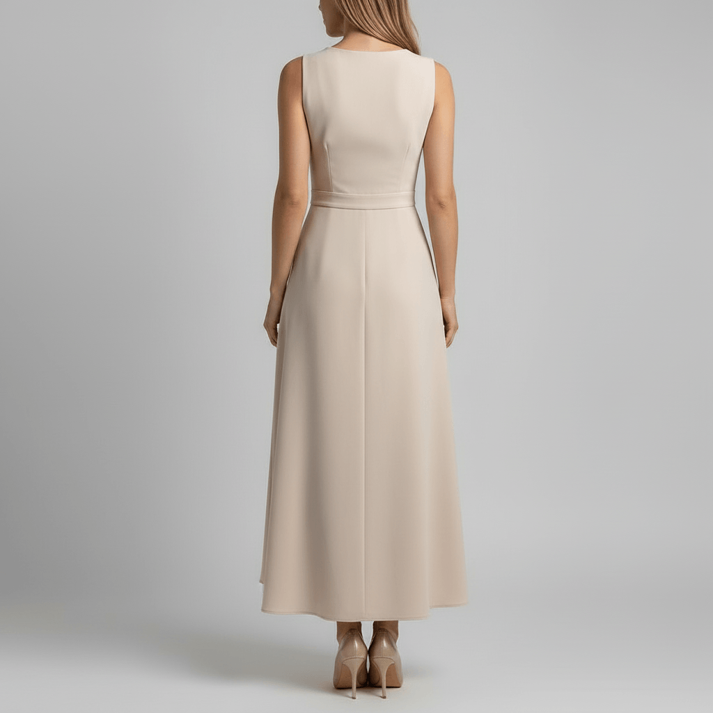 Platomer | Ärmlös maxiklänning med V-ringning och asymmetrisk fåll