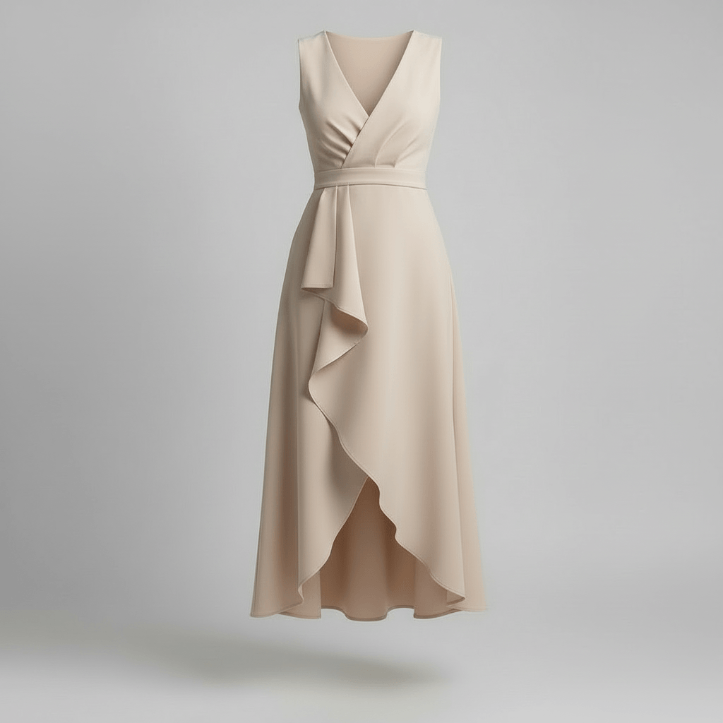 Platomer | Ärmlös maxiklänning med V-ringning och asymmetrisk fåll