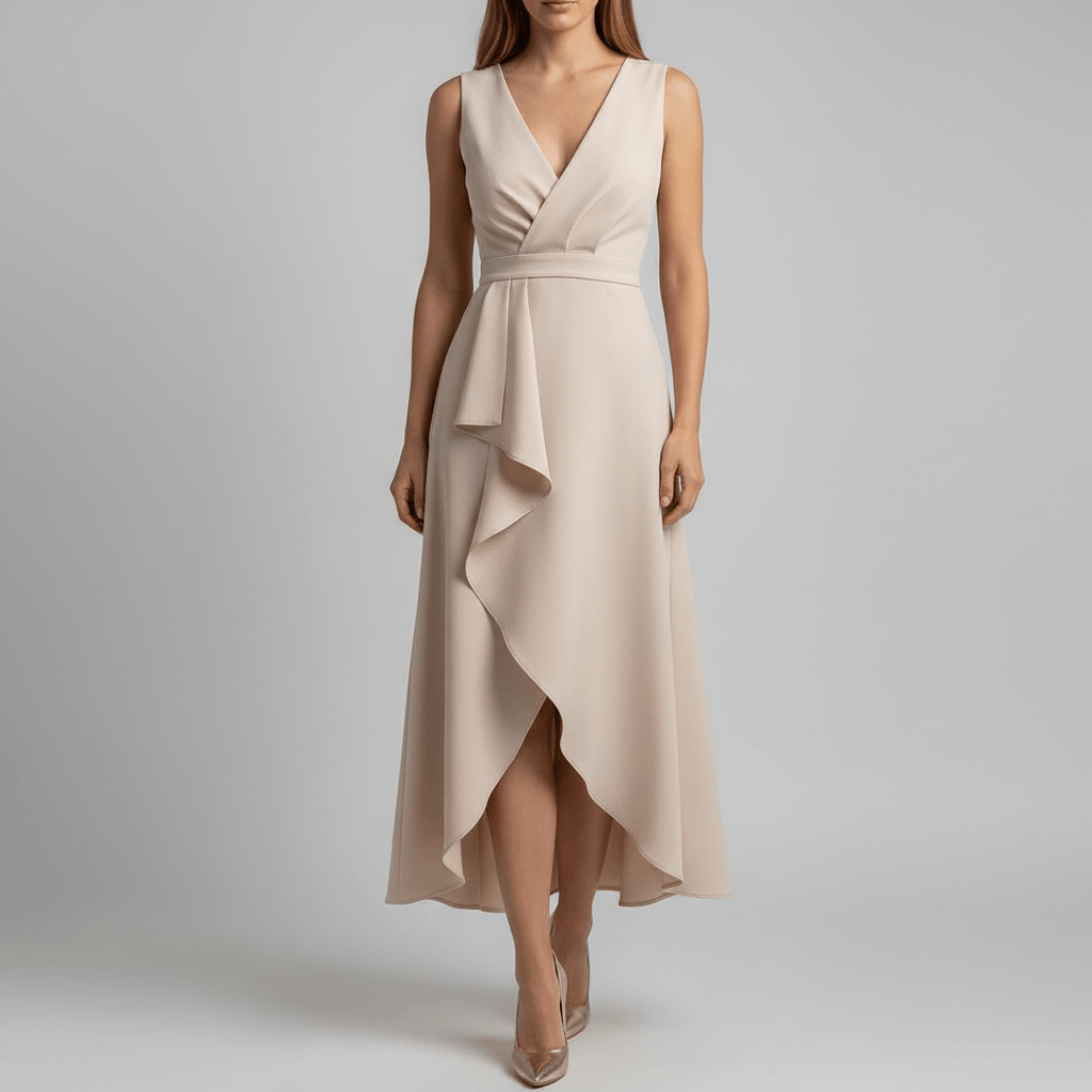 Platomer | Ärmlös maxiklänning med V-ringning och asymmetrisk fåll
