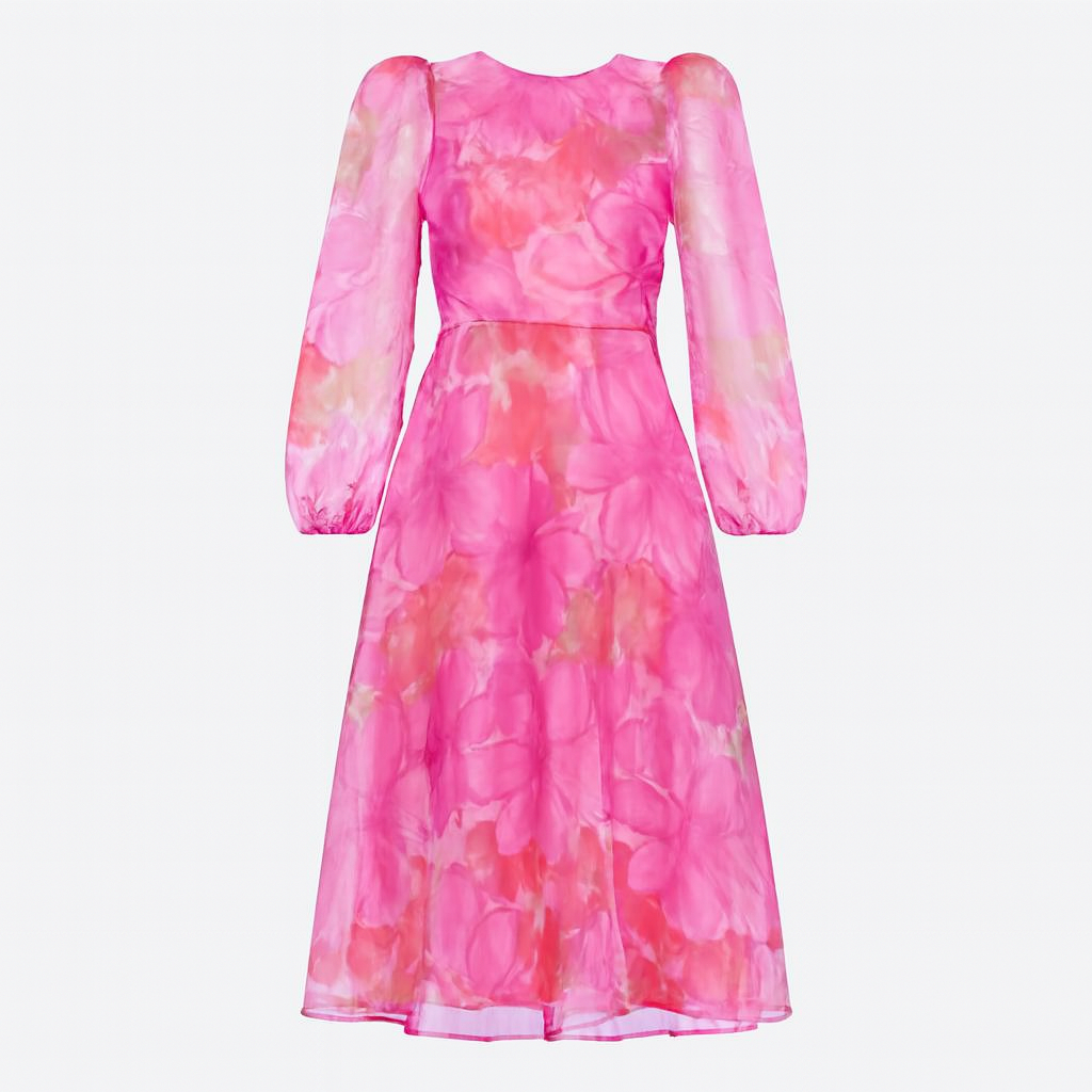 Platomer | Blommig midiklänning med puffärmar