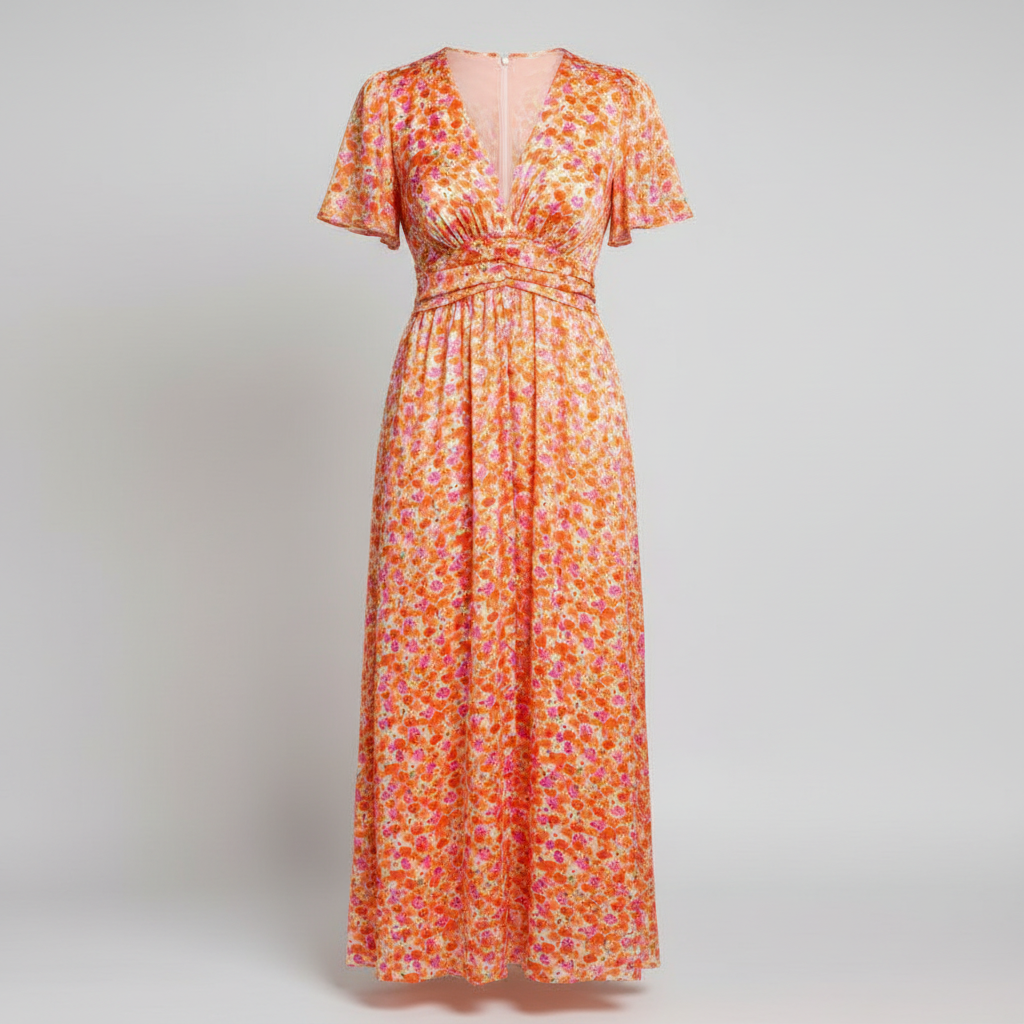 Platomer | Blommönstrad maxiklänning med djup V-ringning
