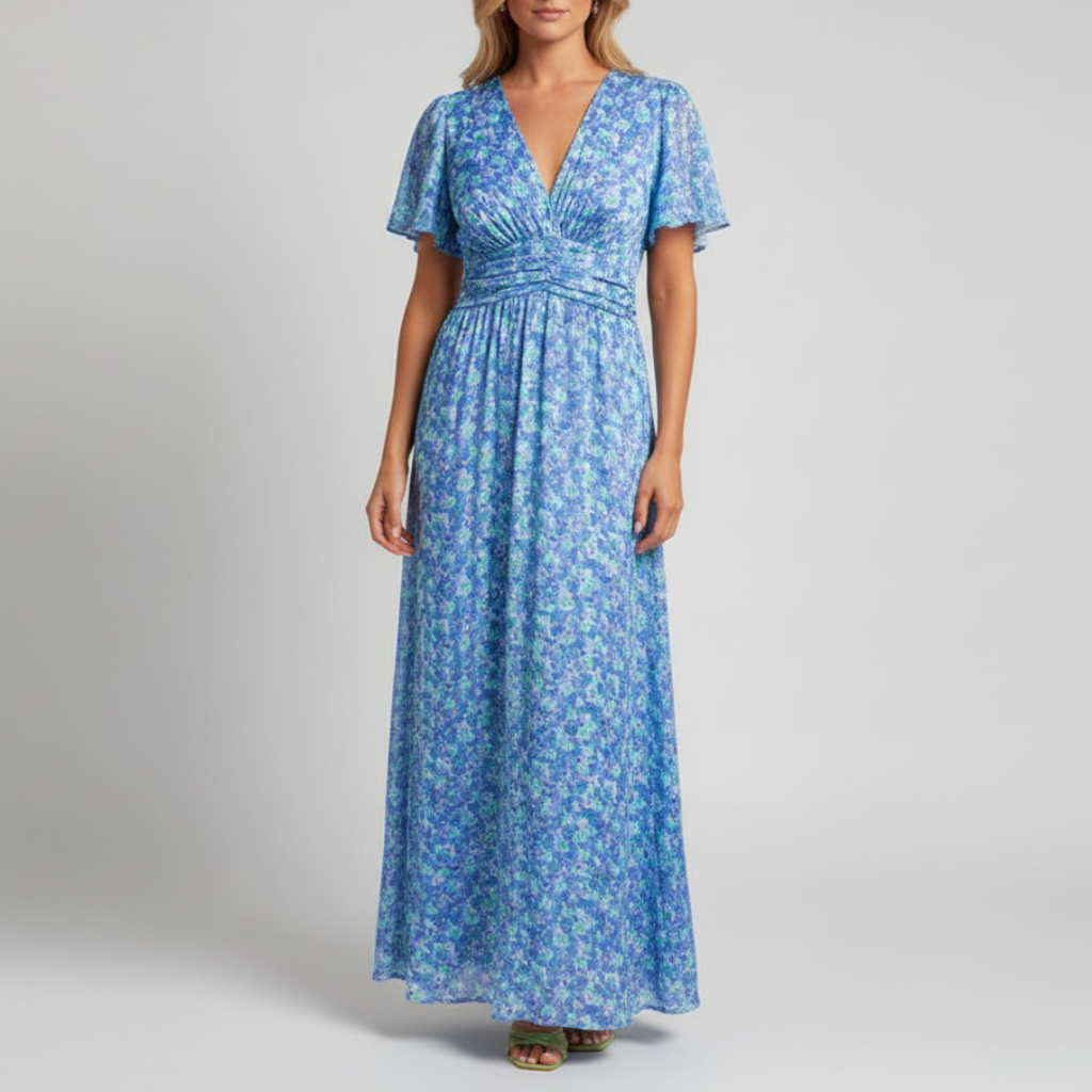 Platomer | Blommönstrad maxiklänning med djup V-ringning