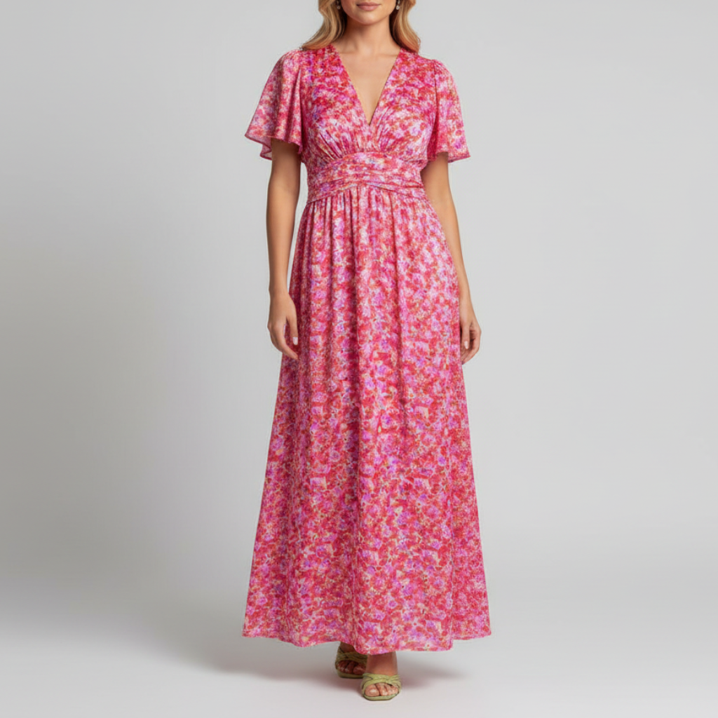 Platomer | Blommönstrad maxiklänning med djup V-ringning