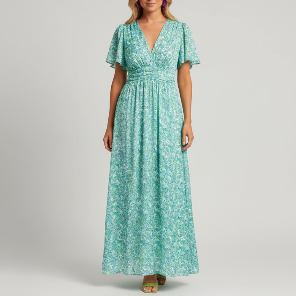 Platomer | Blommönstrad maxiklänning med djup V-ringning