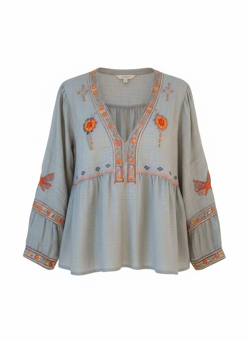 Platomer | Broderad blus med V-ringning