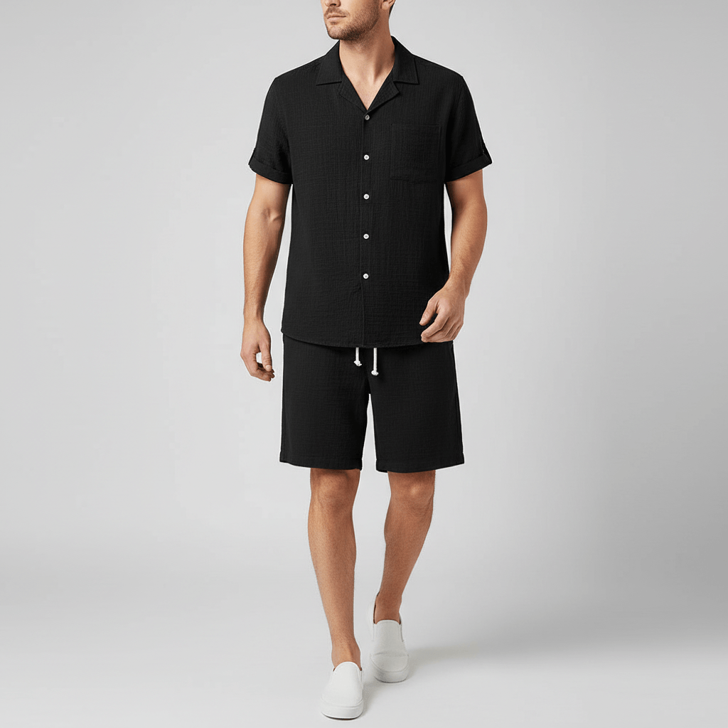 Platomer | Kortärmad skjorta och elastiska shorts sommarset