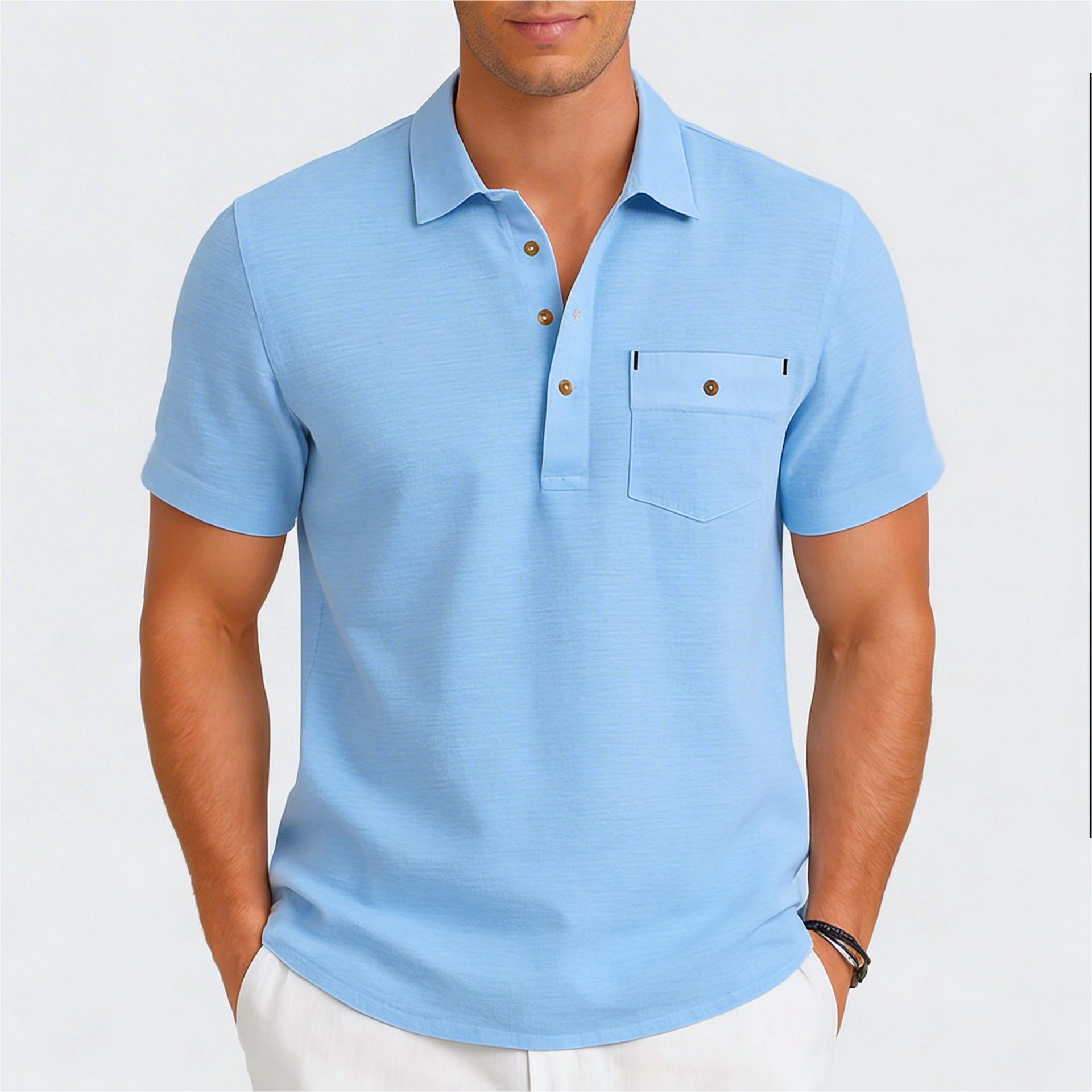 Platomer | Lätt linne pikétröja med nedfällbar krage