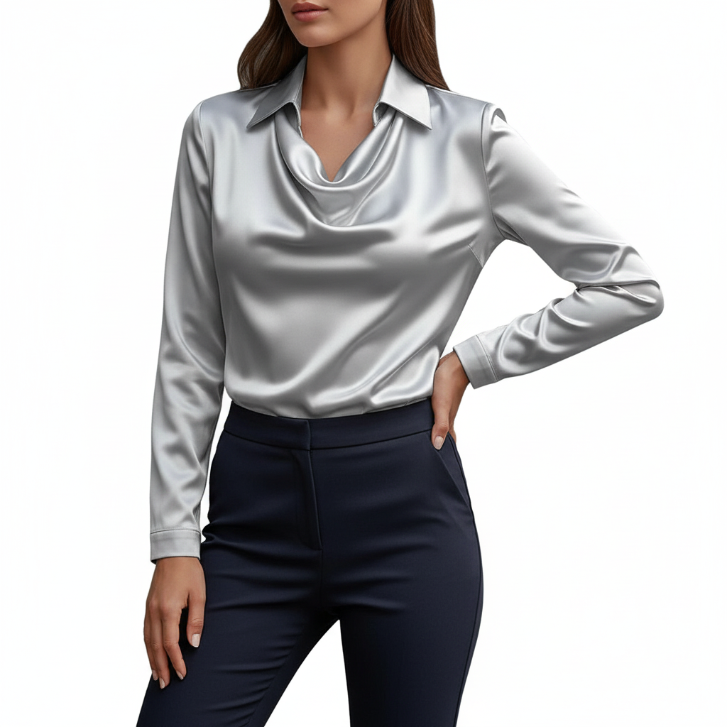 Platomer | Satinblus med sjalkrage