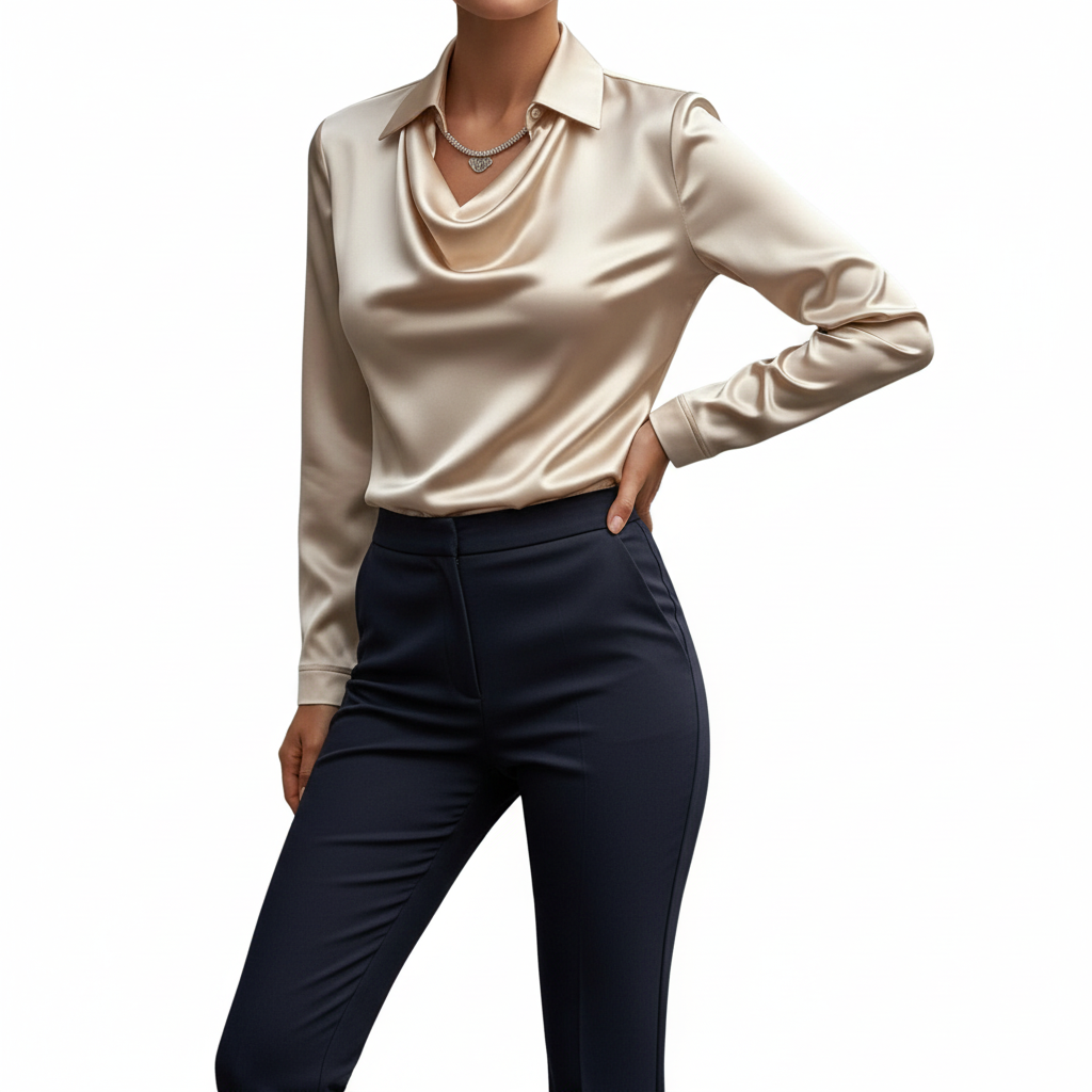 Platomer | Satinblus med sjalkrage