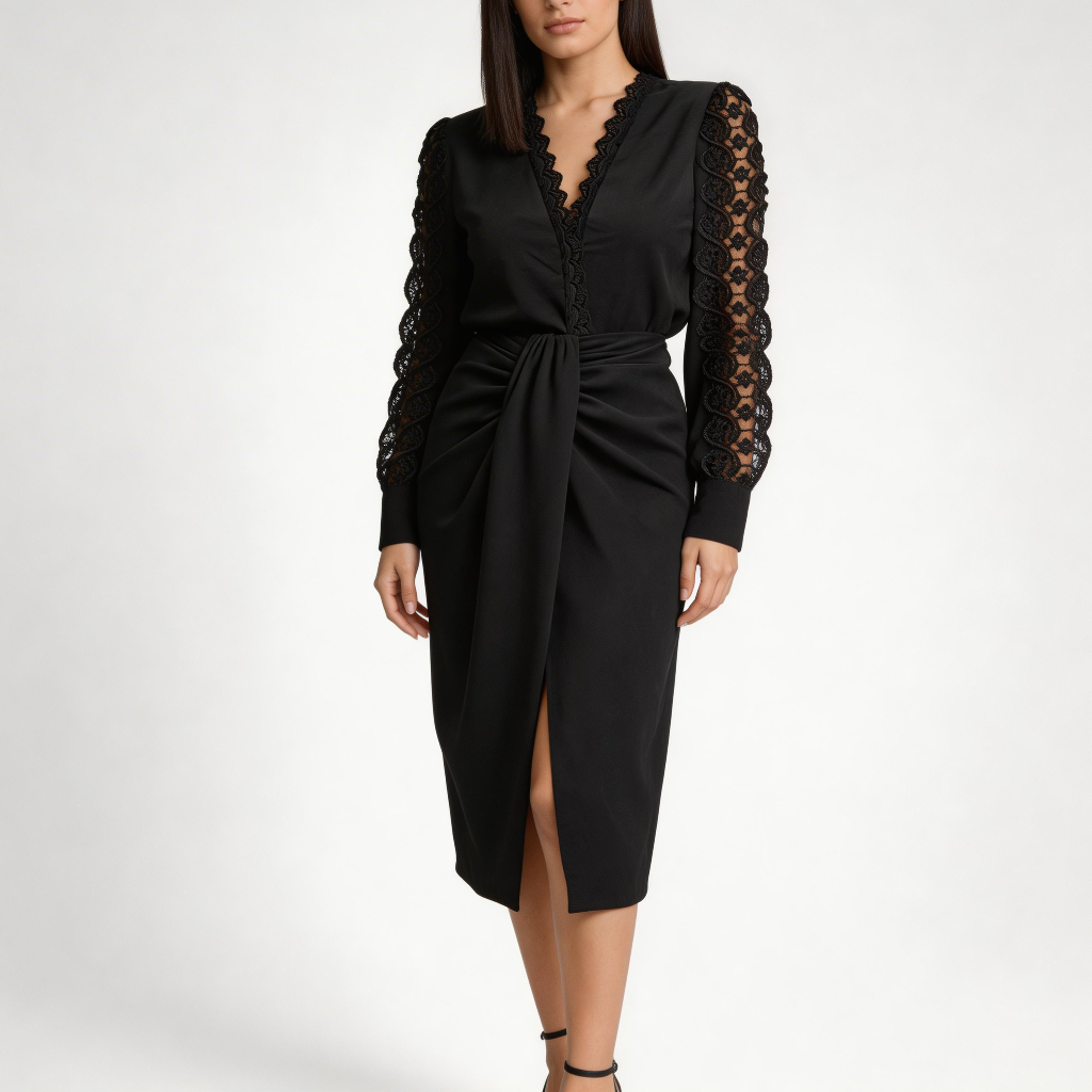 Platomer | Spetsklänning med V-ringning och långa ärmar
