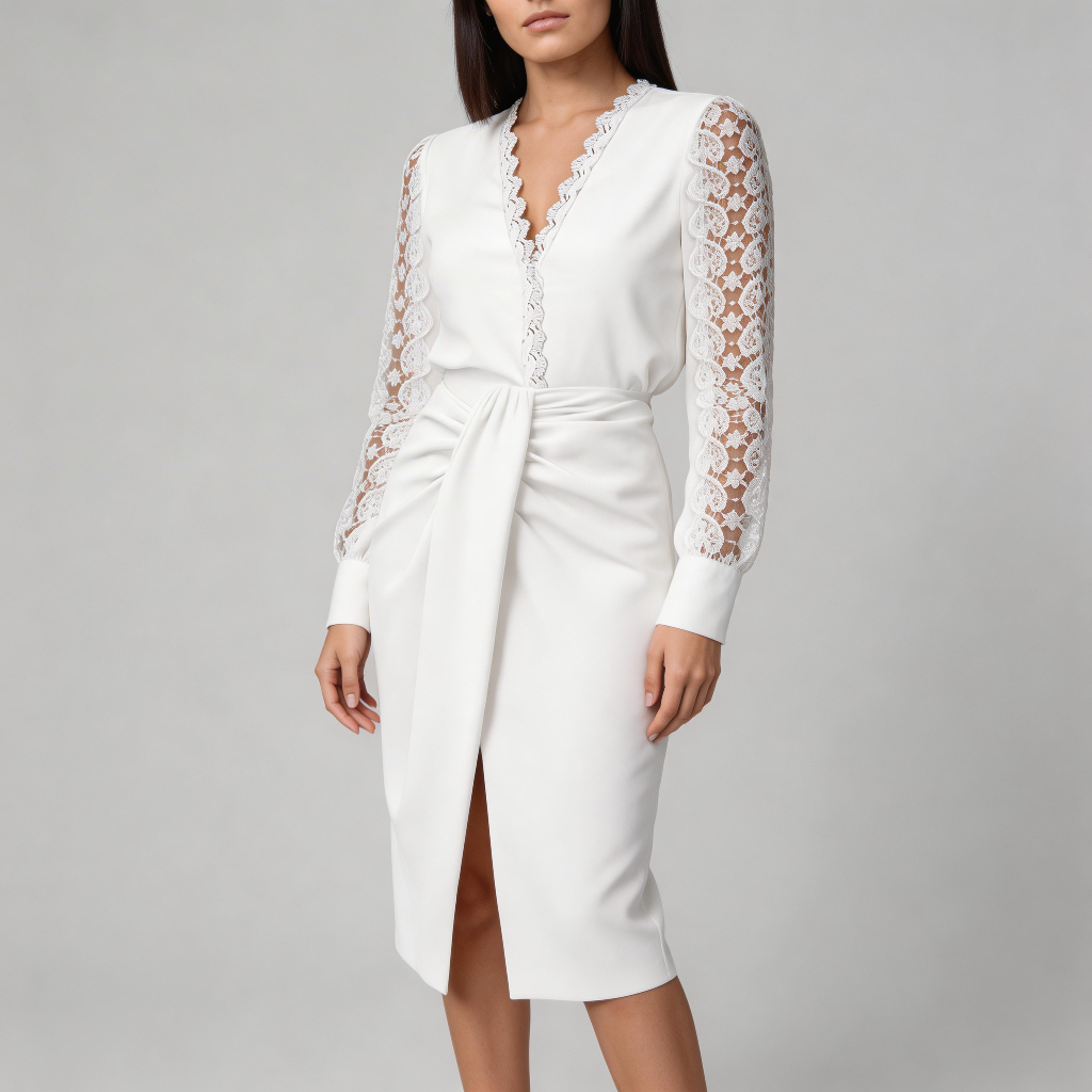 Platomer | Spetsklänning med V-ringning och långa ärmar