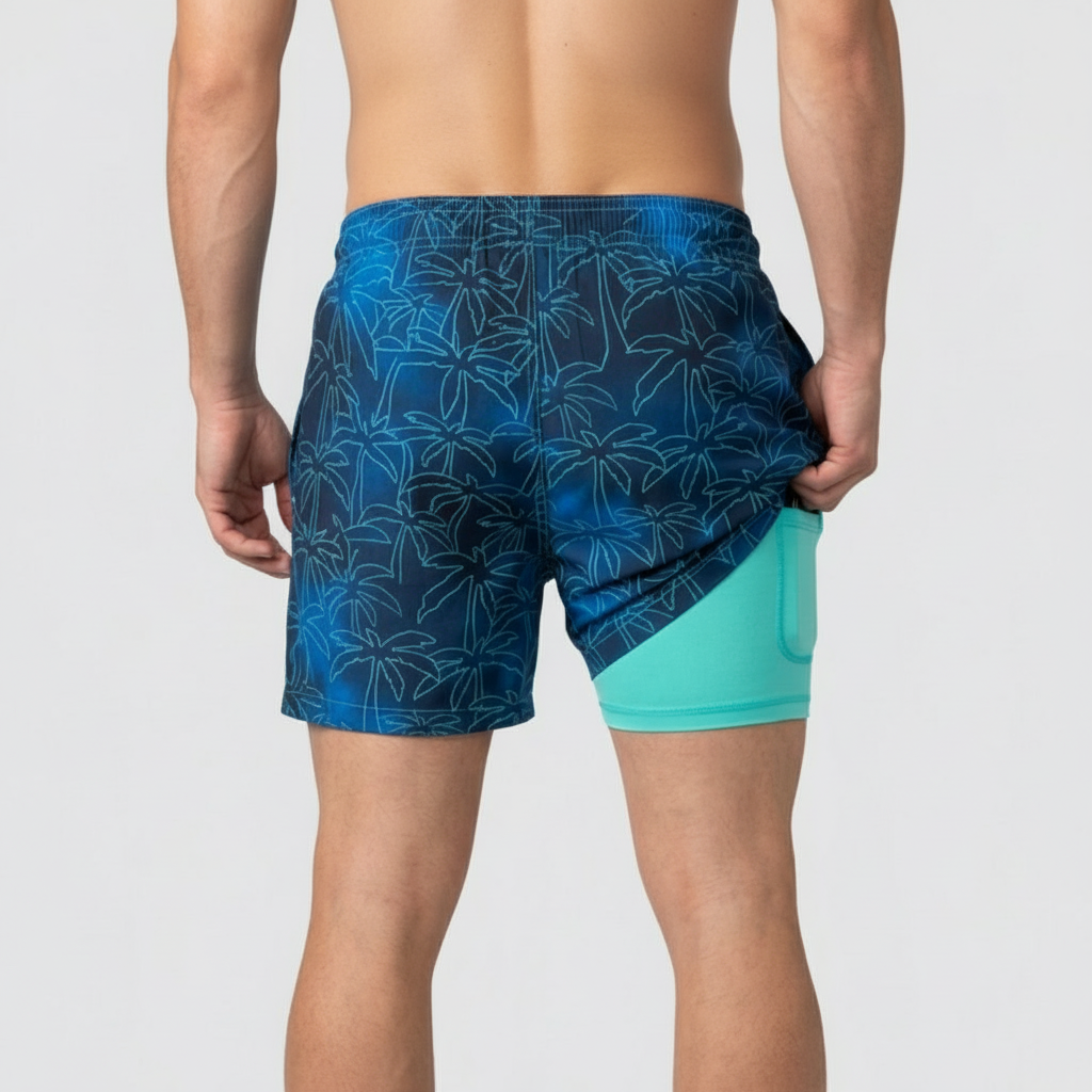 Badshorts herr med innerbyxa och kompression, snabbtorkande med ficka, för simning och stranden - view 12