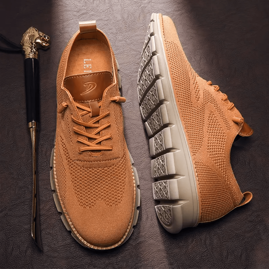 Bekväma sneakers för herr i mesh, lätta och luftiga, till vardag, jobb och promenad - Ljusbrun