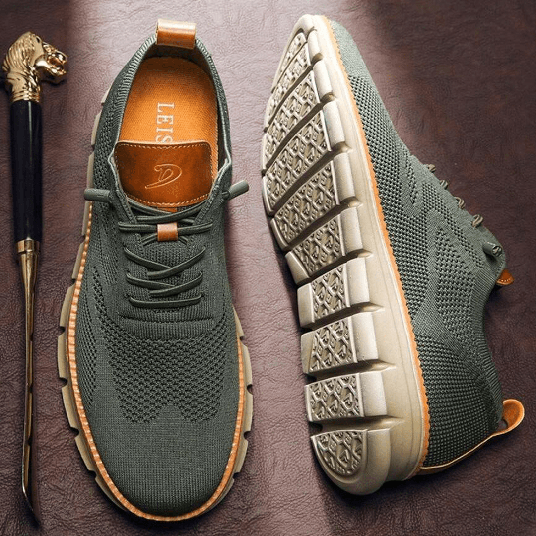 Bekväma sneakers för herr i mesh, lätta och luftiga, till vardag, jobb och promenad - Olivgrön